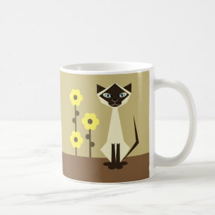 Beige Siamese Cat and and floral Coffee Mug