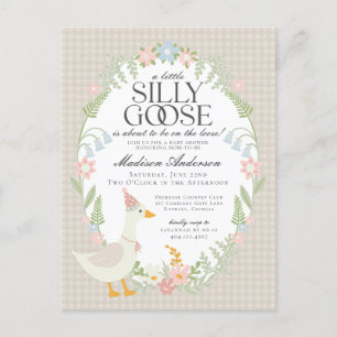 Beige Silly Goose Floral Gingham Baby Shower Postcard