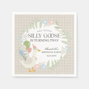 Beige Silly Goose Floral Gingham Birthday Napkin