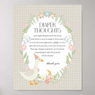 Beige Silly Goose Floral Gingham Diaper Thoughts Poster