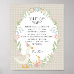 Beige Silly Goose Floral Gingham Dont Say Baby Poster