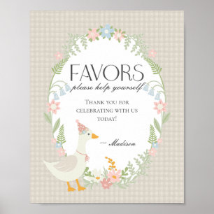 Beige Silly Goose Floral Gingham Favours Sign