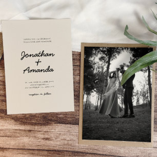 Beige Simple Minimalist Photo Wedding Invitation