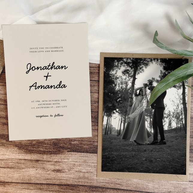 Beige Simple Minimalist Photo Wedding Invitation (Creator Uploaded)