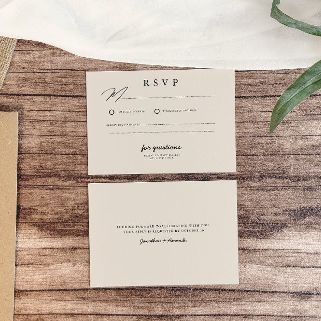 Beige Simple Minimalist Photo Wedding RSVP Card (Creator Uploaded)