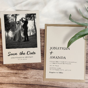 Beige Simple Minimalist Photo Wedding Save The Date