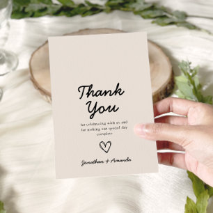 Beige Simple Minimalist Photo Wedding Thank You Card