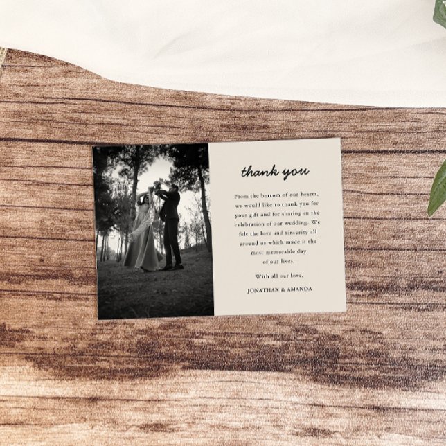 Beige Simple Minimalist Photo Wedding Thank You Card (Creator Uploaded)