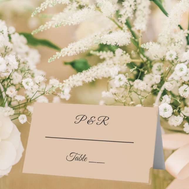 Beige Simple Stylised Script Wedding Place Card (In Situ Wedding)