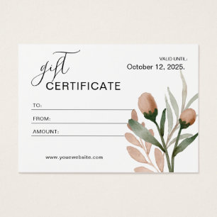Beige Simple Watercolor Floral Gift Certificate