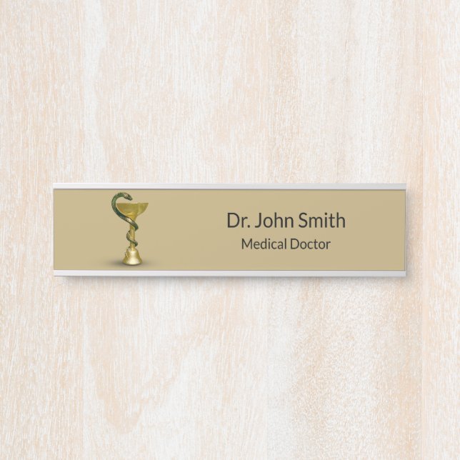 Beige Snake Bowl Hygieia Gold Caduceus Medical Door Sign (Front)