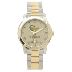 Beige Snake Bowl Medical Hygieia Gold Name Watch