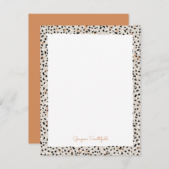 Beige Snow Leopard Print Personal Stationery Card (Front/Back)