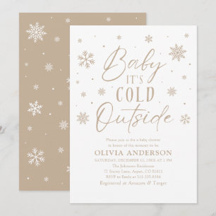 Beige Snowflake Baby It's Cold Outside Baby Shower Invitation