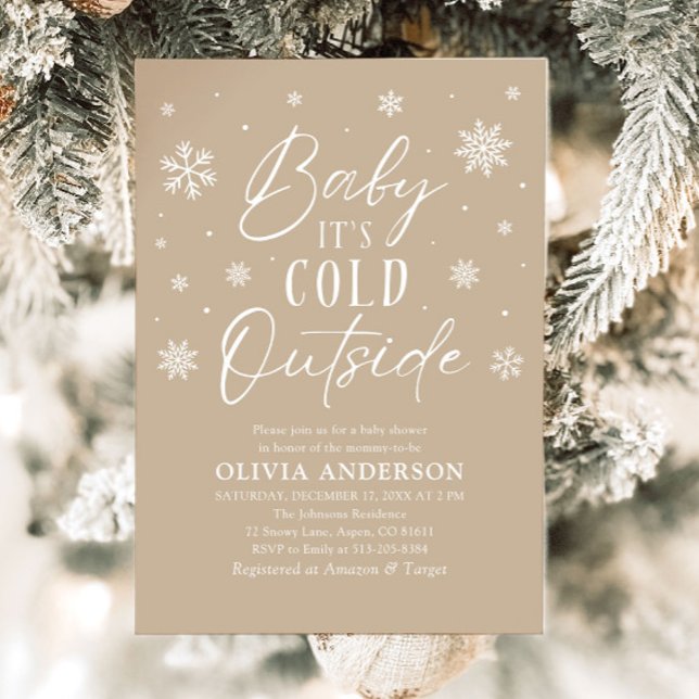 Beige Snowflake Baby It's Cold Outside Baby Shower Invitation (Beige Snowflake Baby It's Cold Outside Baby Shower Invitation)