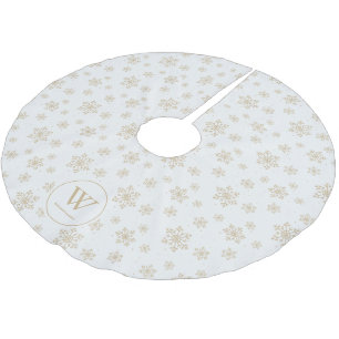 Beige Snowflakes Pattern Family Monogram Brushed Polyester Tree Skirt