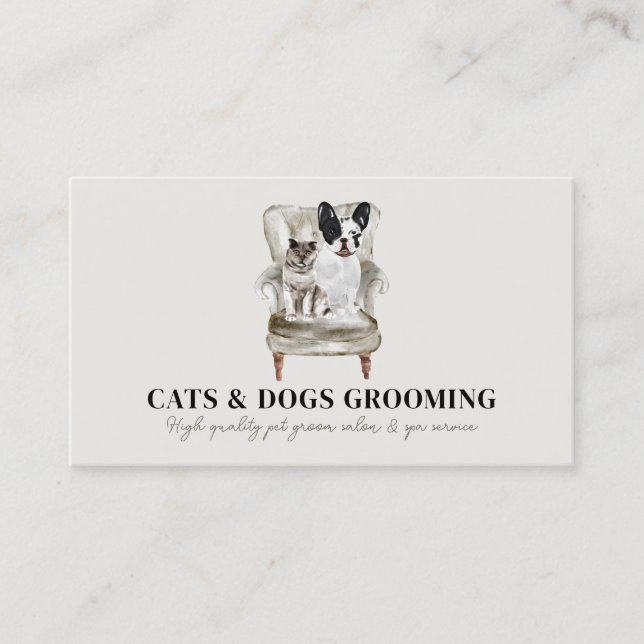Beige Sofa Frenchie Dog Cat Pet Sitter Home Business Card (Front)