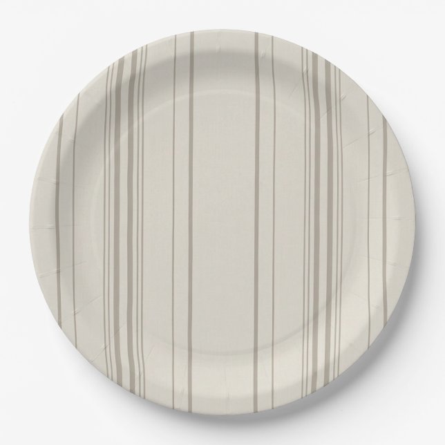 Beige Soft Stripe Paper Plates (Front)