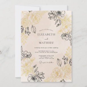 Beige Sophisticated Vintage Floral Wedding Invitation