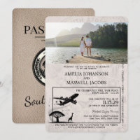 Beige South Africa Passport Wedding Invitation