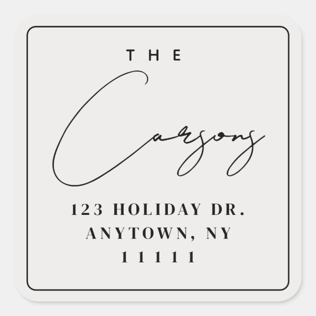 Beige Square Modern Script Return Address Label (Front)