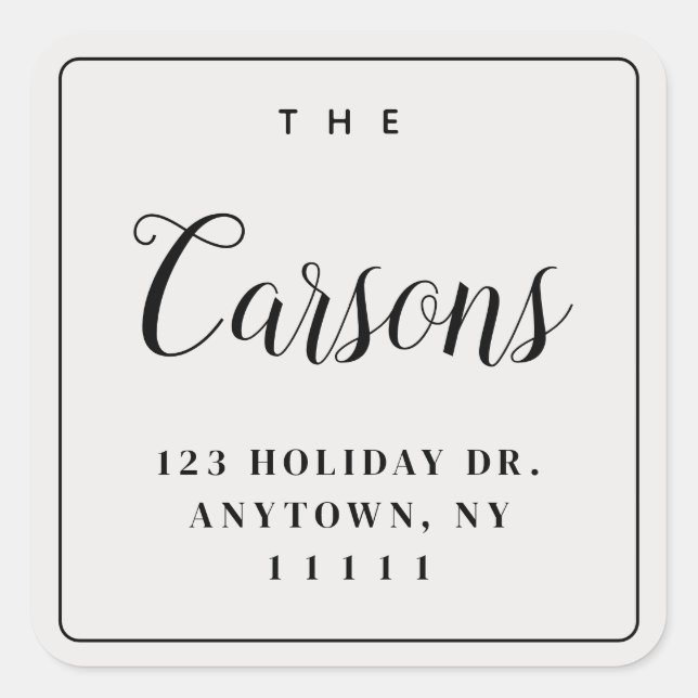 Beige Square Modern Script Return Address Label (Front)