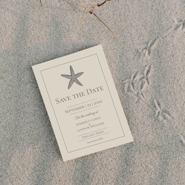 Beige Starfish Monogram Photo Save The Date (Beige Starfish Monogram Photo Save the Date)