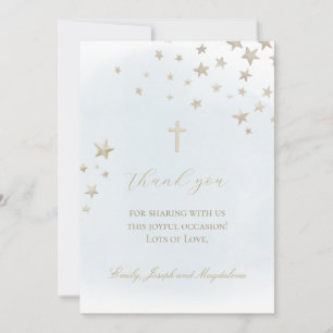 beige stars on pastel blue cloud thank you card
