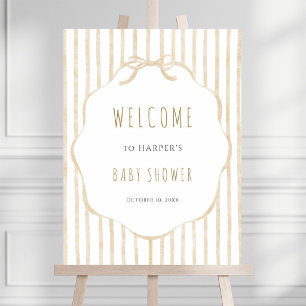Beige Stripe with Frame Gender Neutral Baby Shower Poster