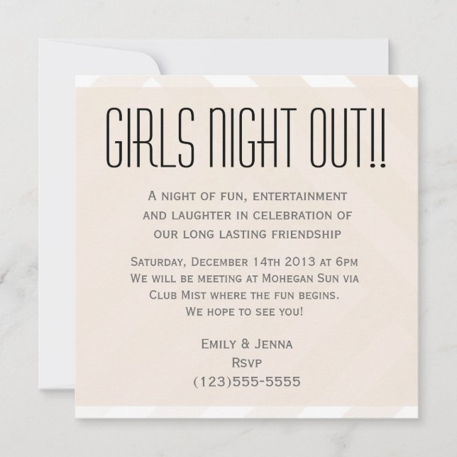 Beige Striped Girls Night Out Invitation (Front)