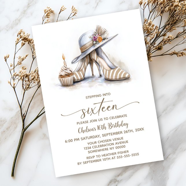 Beige Striped High Heel Shoes 16th Birthday Party Invitation (Creator Uploaded)