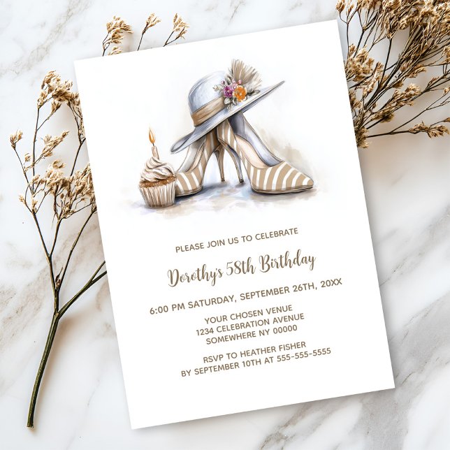 Beige Striped High Heel Shoes Birthday Party Invitation (Creator Uploaded)