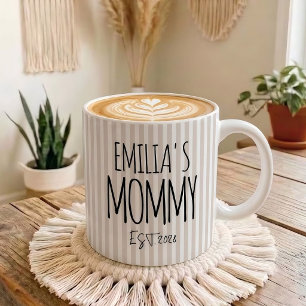 Beige Striped Pastel Mummy Daddy New Mum Custom Coffee Mug