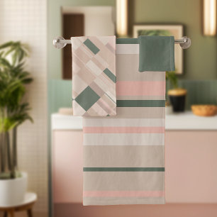 Beige Stripes and a Block Print Bath Towel Set