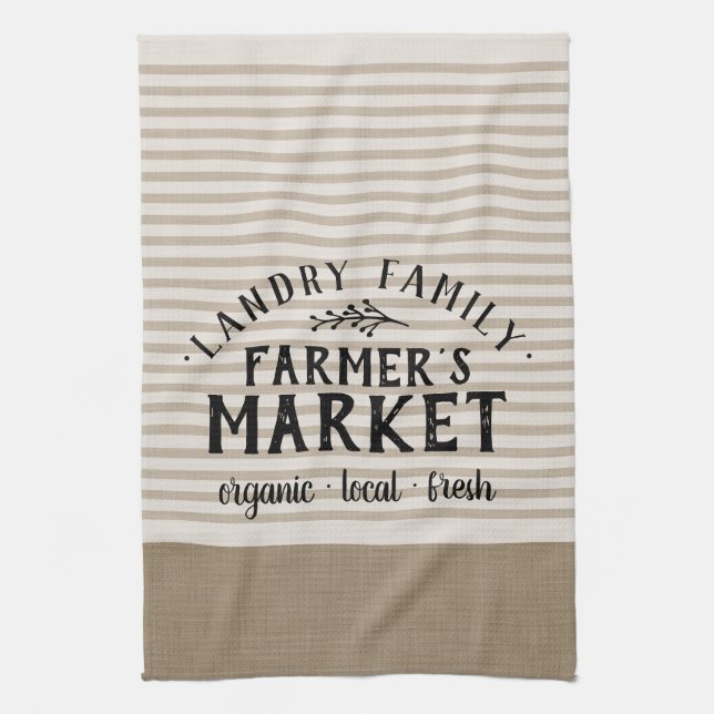 Beige Stripes Custom Farmer's Market | Farmhouse Tea Towel (Vertical)