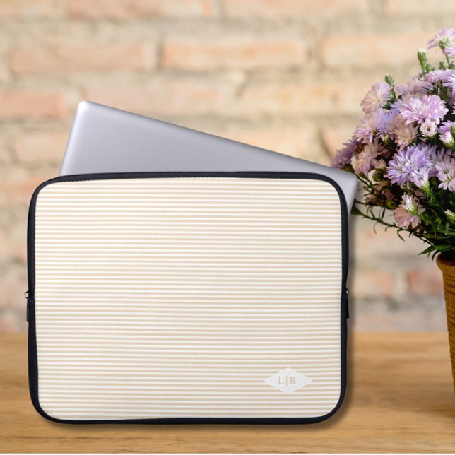Beige Stripes Initials  Laptop Sleeve (Creator Uploaded)