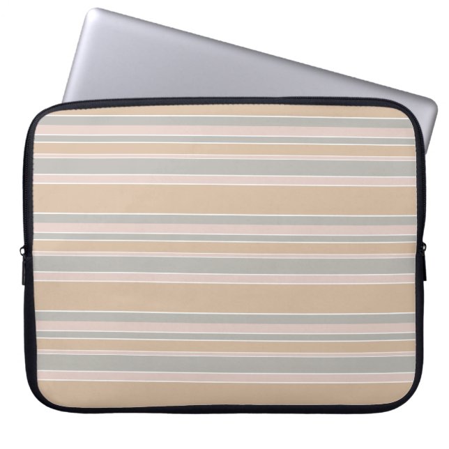 Beige stripes laptop sleeve (Front)
