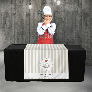 Beige Stripes Logo Table Pop Up Shop Vendor Runner Tapestry