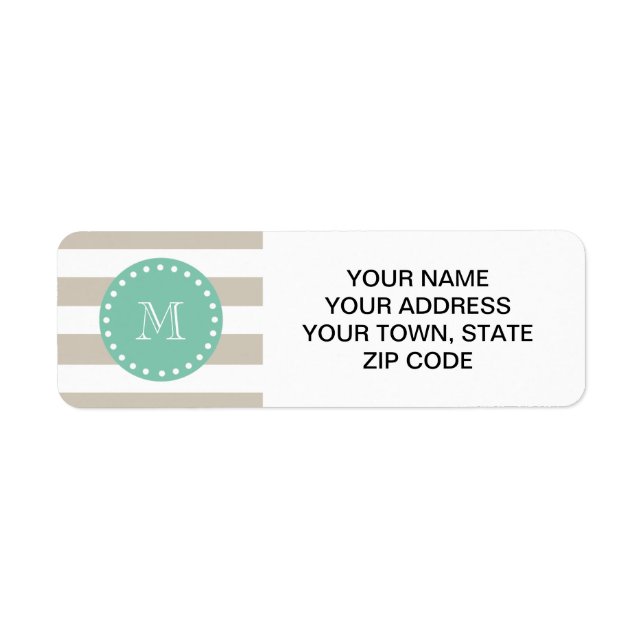 Beige Stripes Pattern, Mint Green Monogram (Front)