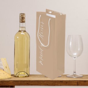Beige Stylised Script Maid of Honour Wine Gift Bag