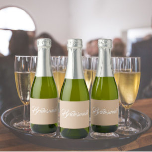 Beige Stylised Script Wedding Bridesmaid Sparkling Wine Label