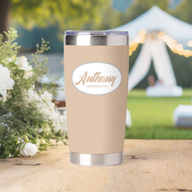 Beige Stylised Wedding Groomsman Insulated Tumbler (Wedding (Rotated))