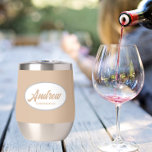 Beige Stylised Wedding Groomsman Name<br><div class="desc">Gift your wedding groomsman with this trendy and personalised,  stainless steel wine tumbler with his name in stylised script inside a white,  oval design. Background colour and script is beige. Personalise your wine tumbler by editing and replacing name with desired name. Available in many,  popular wedding colour schemes.</div>