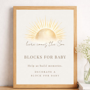 Beige Sun Boy Baby Shower Blocks For Baby Sign