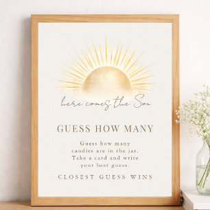 Beige Sun Theme Baby Shower Games How Many Sign