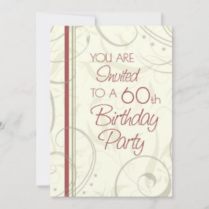 Beige Swirls 60th Birthday Party Invitation Cards