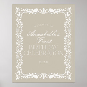 Beige Talavera Spanish Fiesta Birthday Welcome Poster