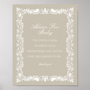 Beige Talavera Tile Advice for Baby Shower Game Poster