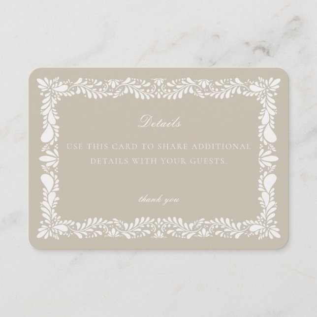 Beige Talavera Tile  Detail Card Invitation Insert (Front)