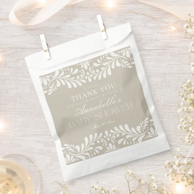 Beige Talavera Tile Fiesta Baby Shower Dessert Favour Bags (Clipped)